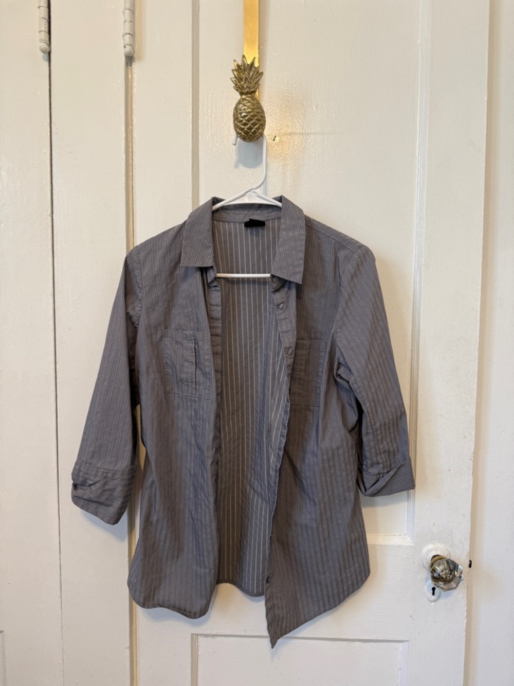 Worthington Gray Striped Button-Front Shirt Jacket